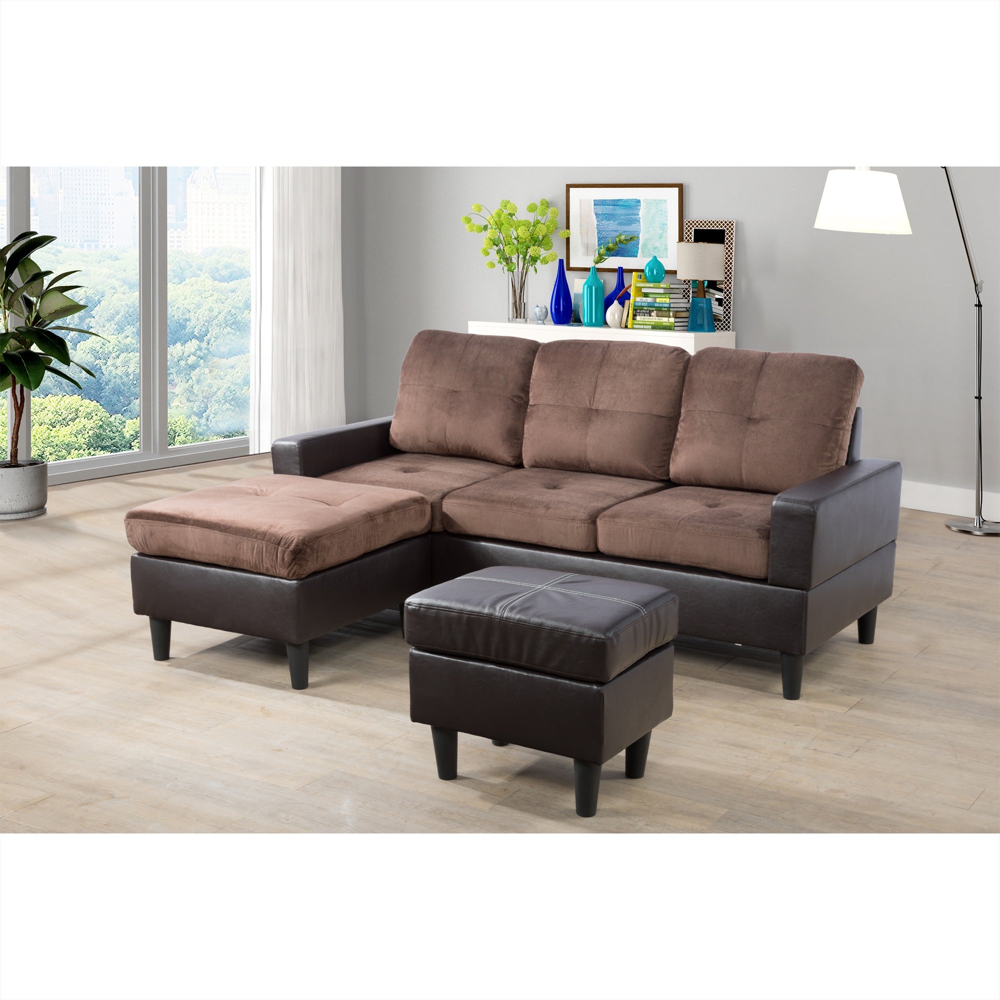 3-Piece Flexible Combination Sectional Sofa Set，Chocolate Microfiber(071) - 76