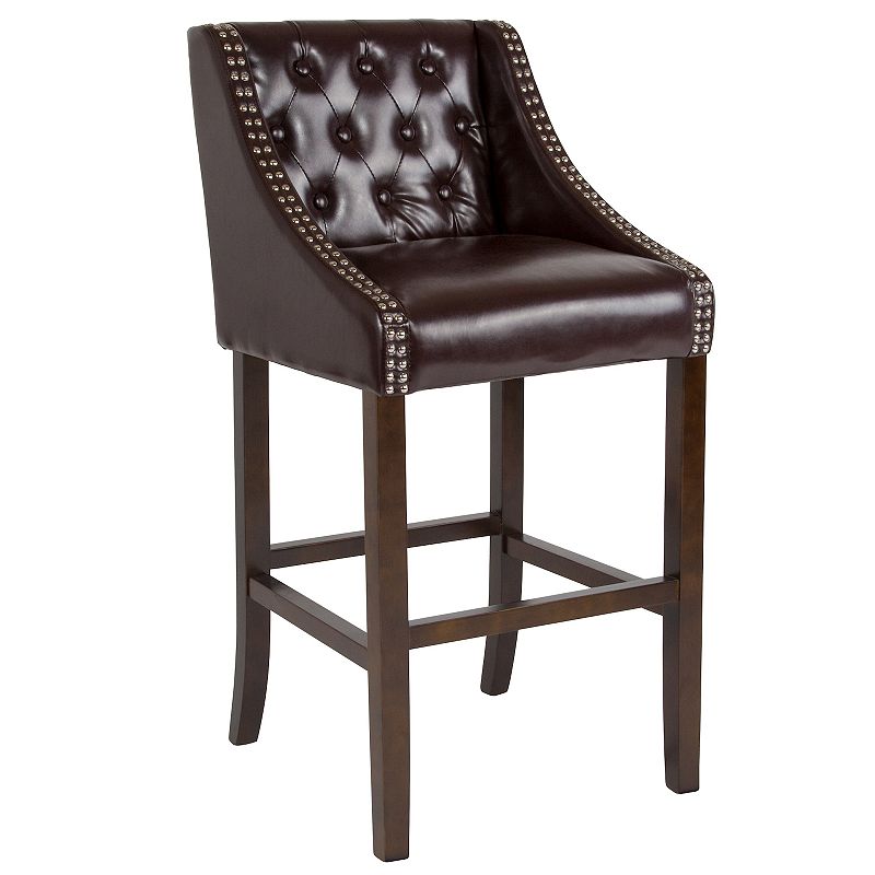 Merrick Lane Hadleigh Upholstered Barstool 30 High Transitional Tufted Barstool with Accent Nail Trim