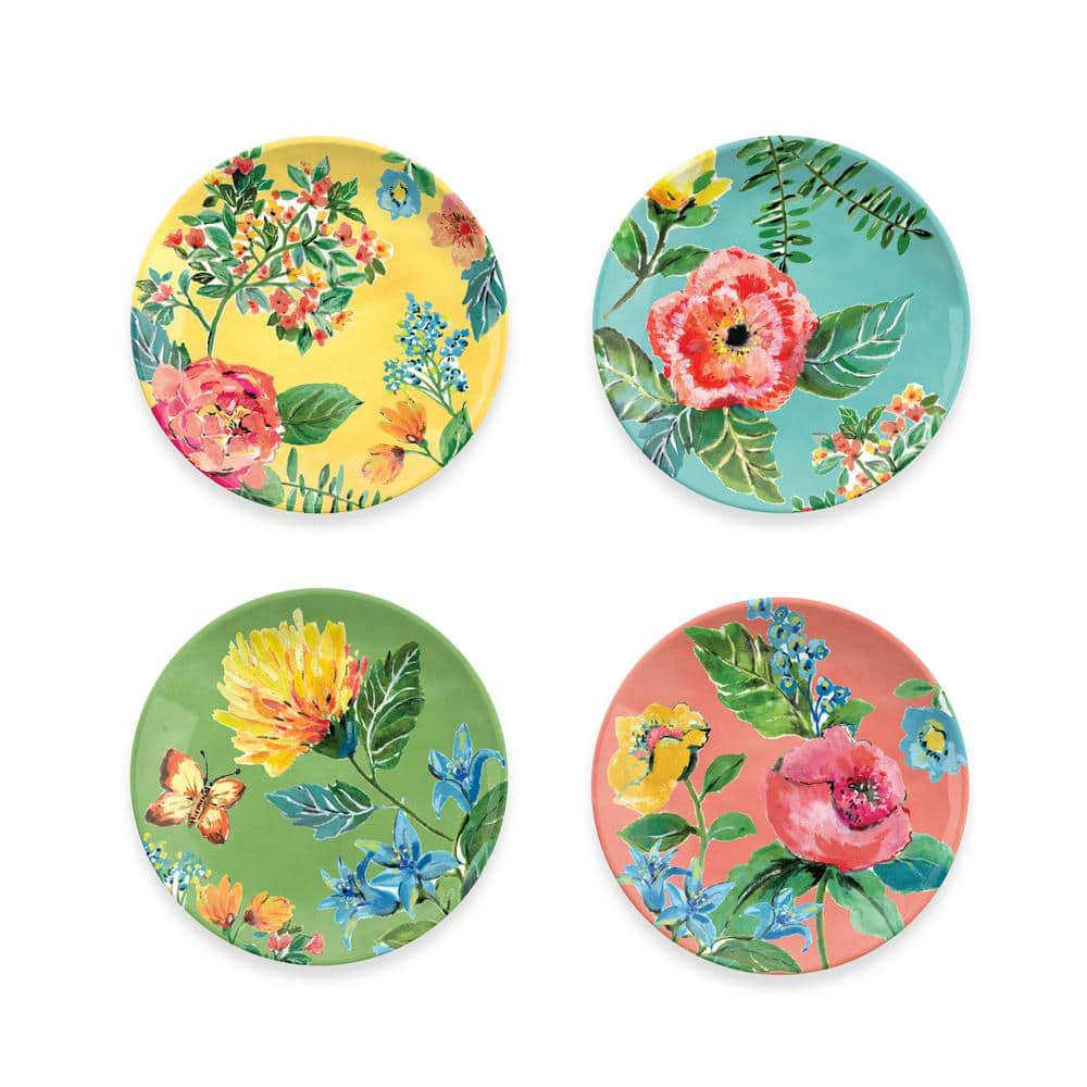 TarHong Garden Floral Assorted Melamine Salad Plates (Set of 4) PVC1085SPFS