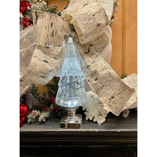 Raz Imports 13.75 LIGHTED TREE WITH SILVER SWIRLING GLITTER