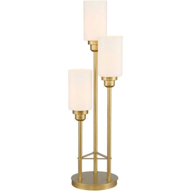 Tall Brass Metal 3 Light White Glass Shades For Bedroom Living Room Bedside Nightstand Office Kids