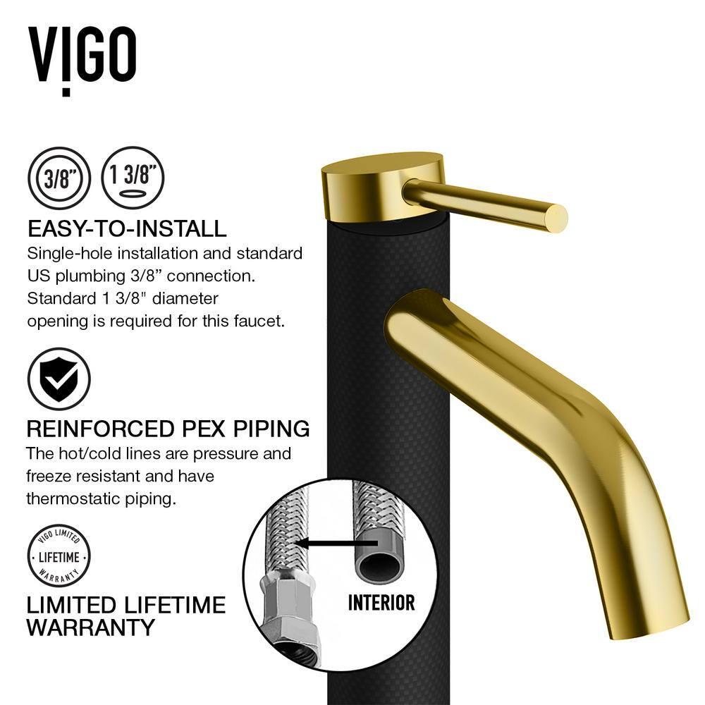 VIGO Madison Single Handle SingleHole Bathroom Faucet in Matte Gold and Carbon Fiber