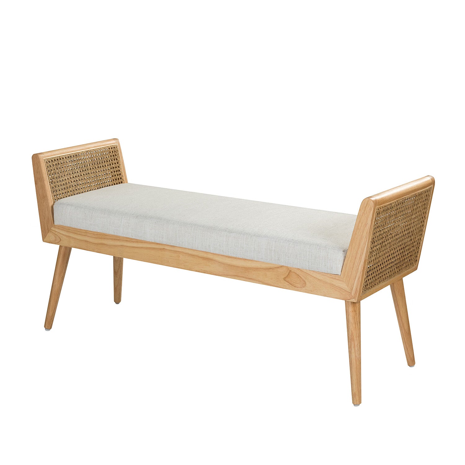 HULALAHOME Velvet Bedroom Bench with Solid Wood Legs for Living Room,Ivory