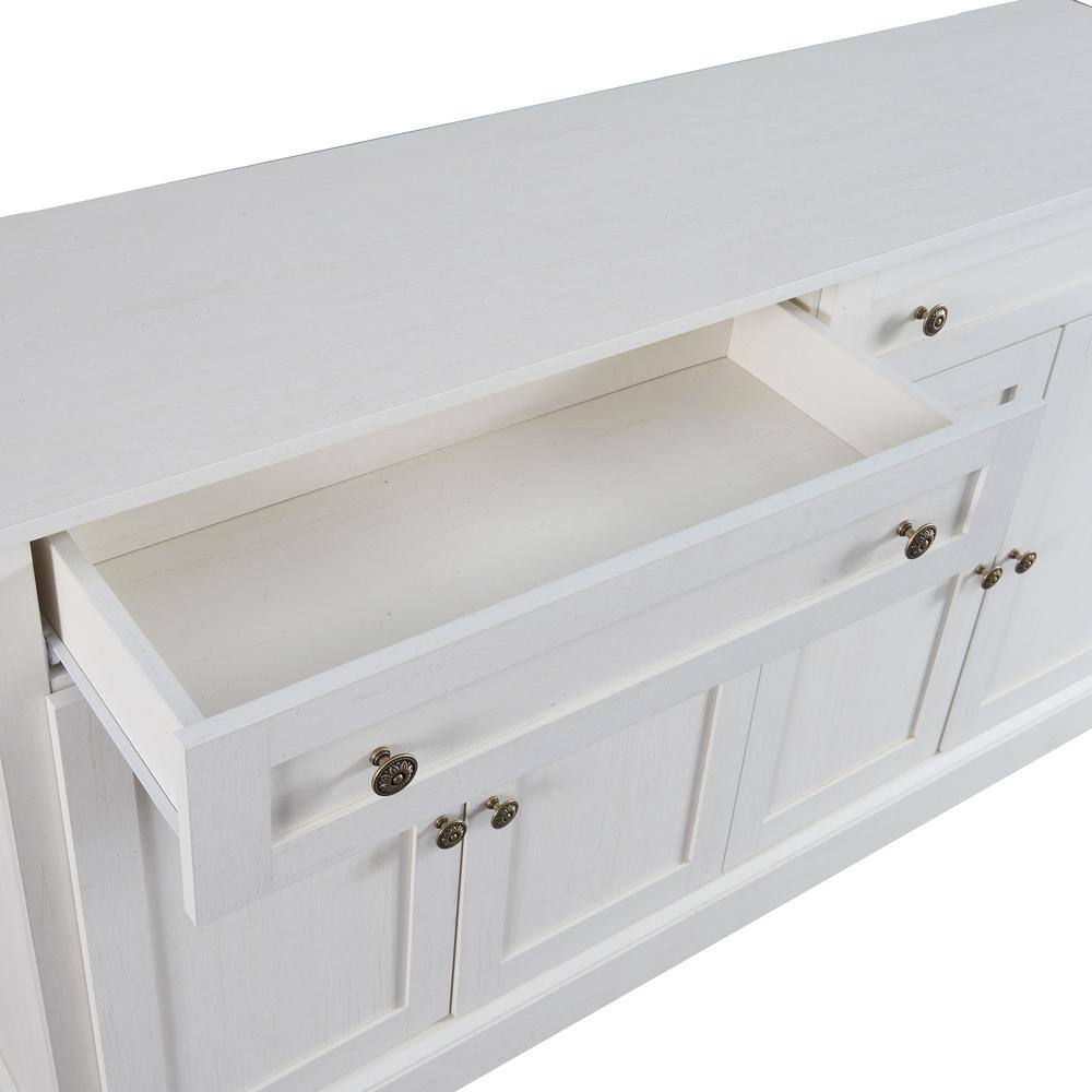 Runesay 54 in. W x 15.7 in. D x 31.5 in. H Antique White MDF Ready to Assemble Kitchen Cabinet Sideboard with Drawers and Doors KCAW-2242