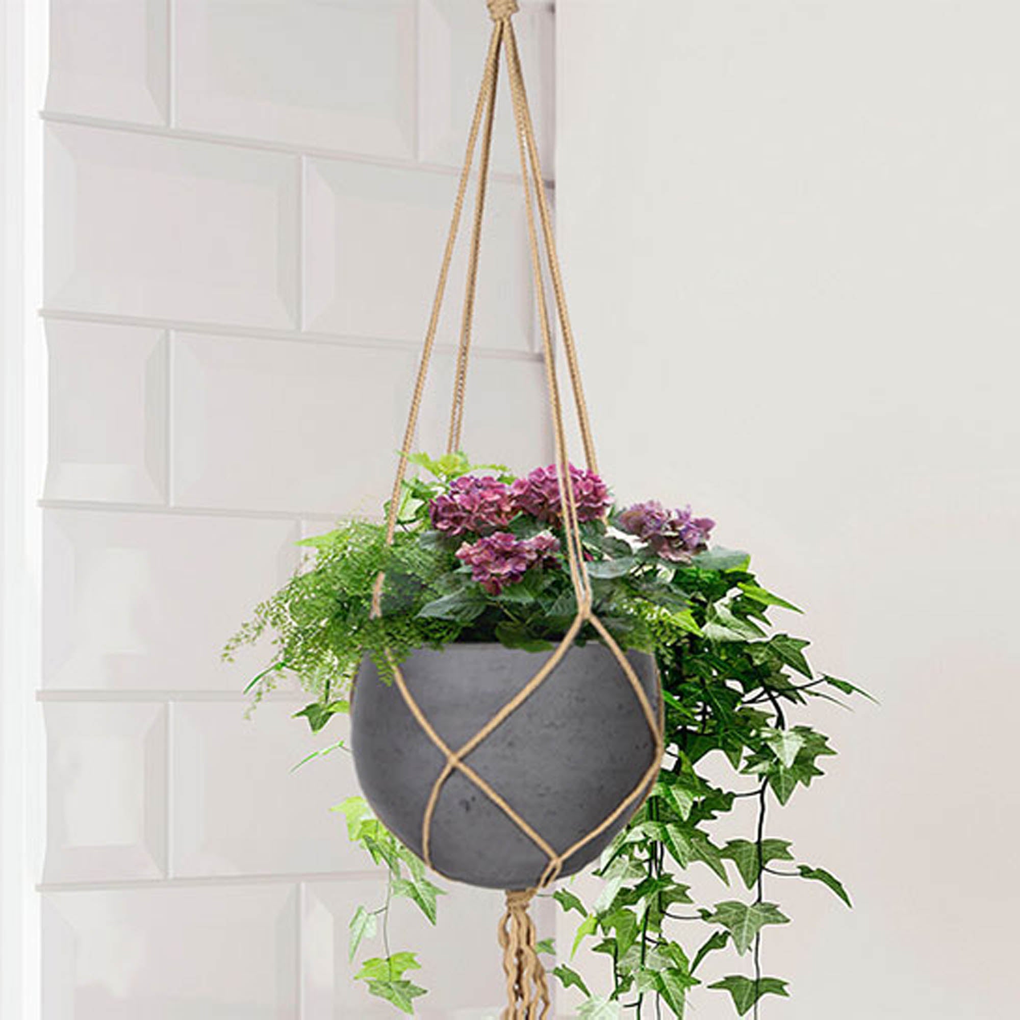 Craft Small Hanging Pot With Netting - Charcoal Grey