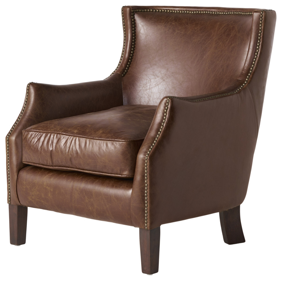 Tiller Top Grain Vintage Design Brown Leather Club Chair   Transitional   Armchairs And Accent Chairs   by GDFStudio  Houzz