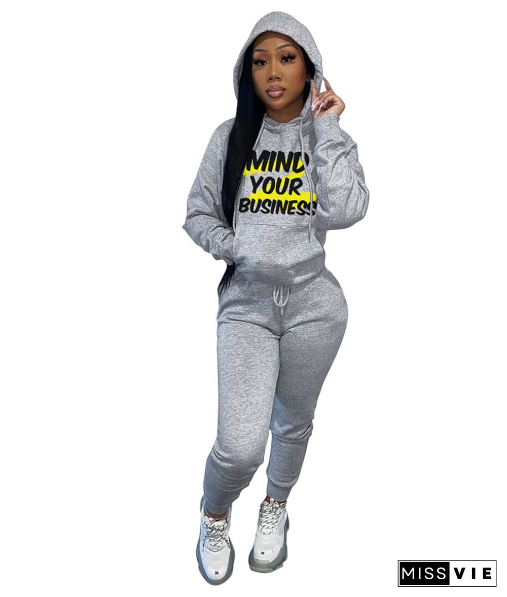 Letter Print Hooded Sweatshirts and Pants Sweatsuits