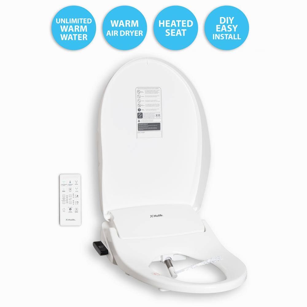 Hulife Electric Bidet Seat for Elongated Toilet with Unlimited Heated Water Heated Seat Dryer Remote Control in White HLB-3000ER