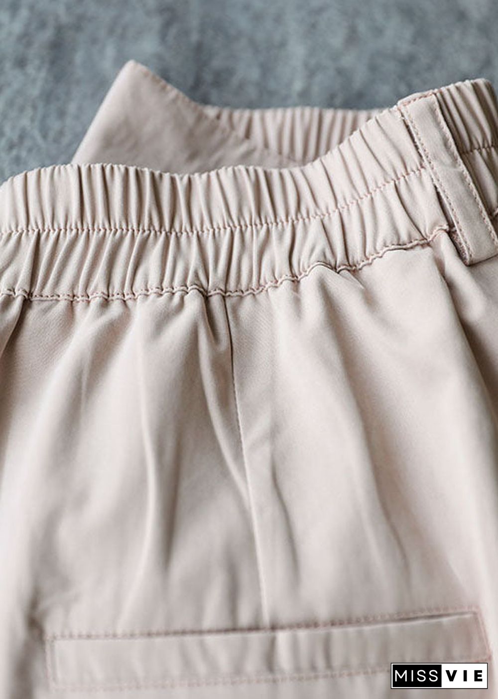 Boutique Light Pink Elastic Waist Wrinkled Pockets Cotton Shorts Summer