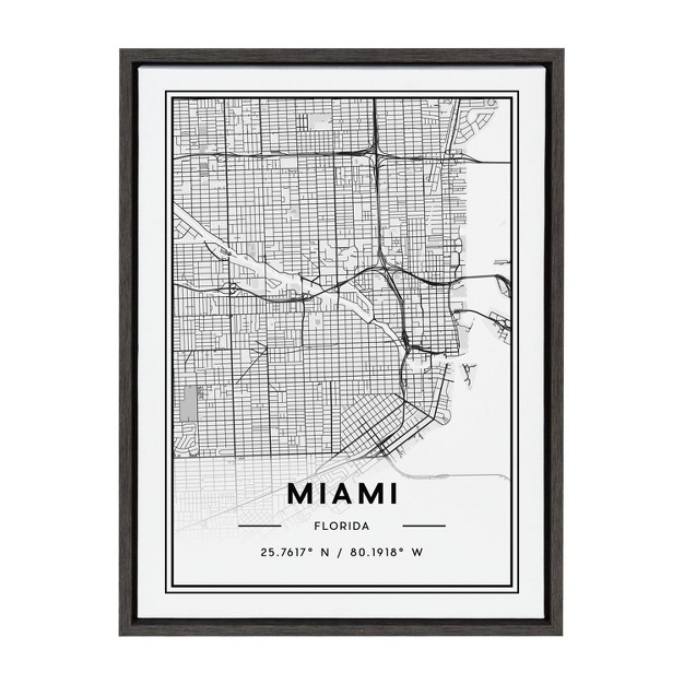 X 24 quot Sylvie Miami Modern Map By Jake Goossen Framed Wall Canvas Gray Kate amp Laurel All Things Decor