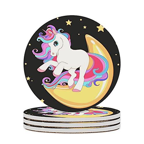 Round Drink Coasters 1 Pcs Unicorn With Moon And Stars Absorbent Ceramic Coaster With Cork Base For Coffee Cups Housewarming Gift For Home Decor