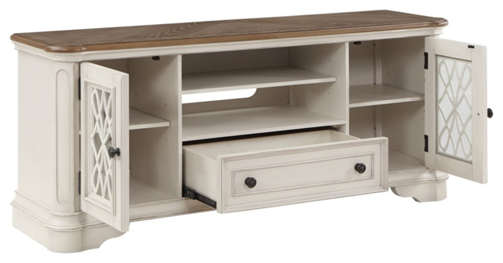 ACME Florian 1 drawer Wooden TV Stand in Oak and Antique White   French Country   Entertainment Centers And Tv Stands   by Homesquare  Houzz