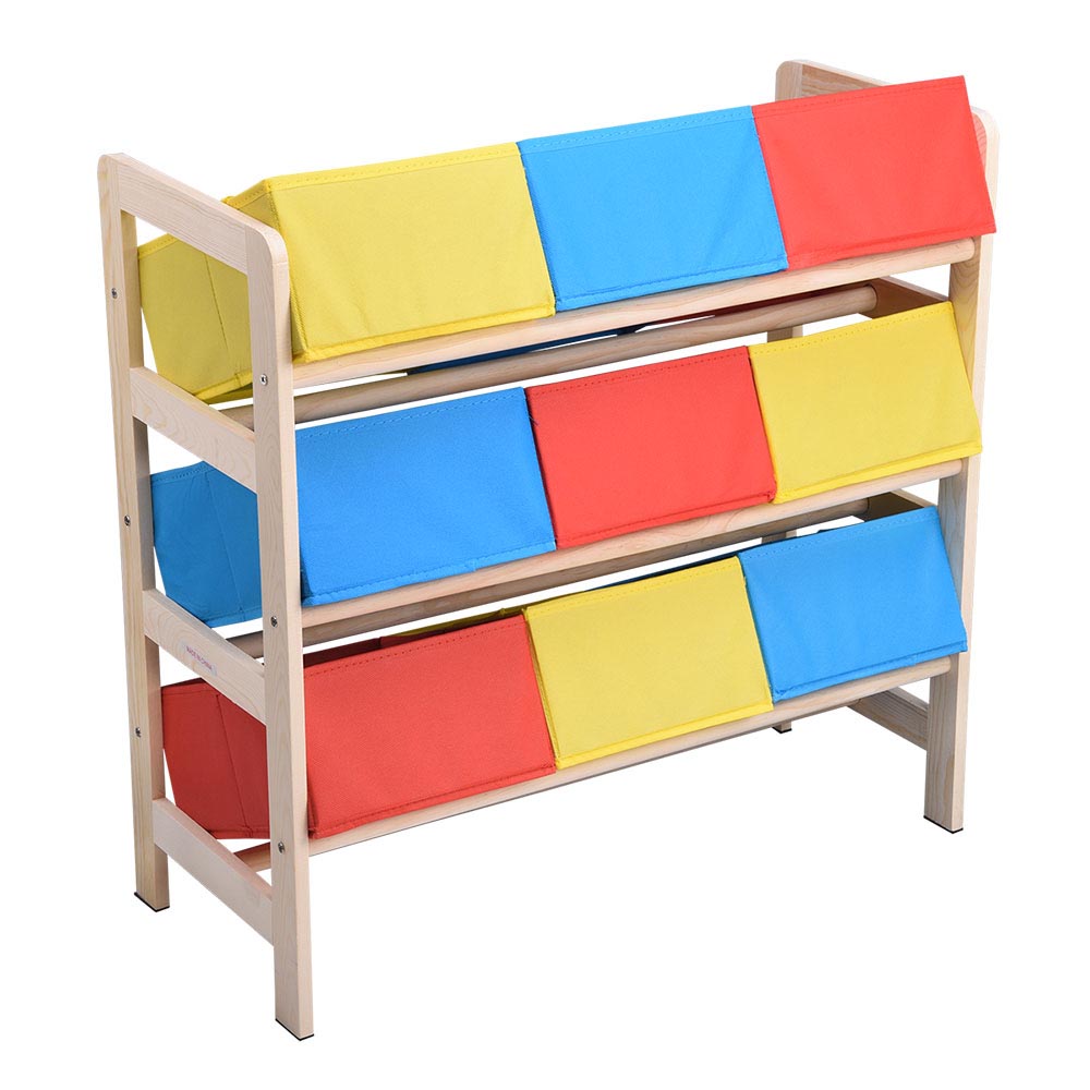 Yescom 3 Tires Kids Toys Color Organizer Wood Shelf 9-Bin Storage