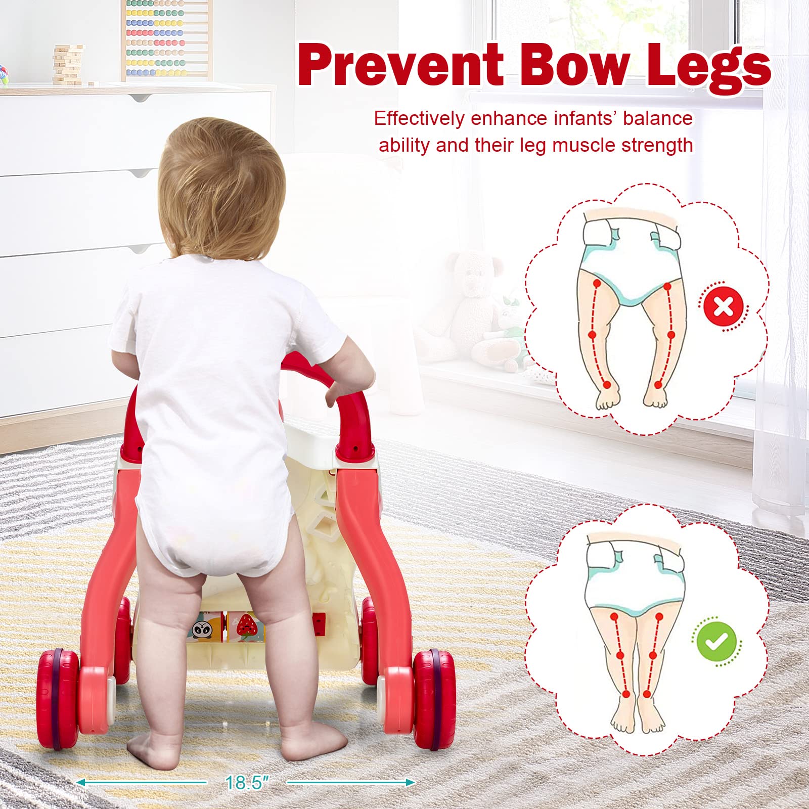 Sit to Stand Learning Walker, Baby Push Walker with Projector & Play Panel