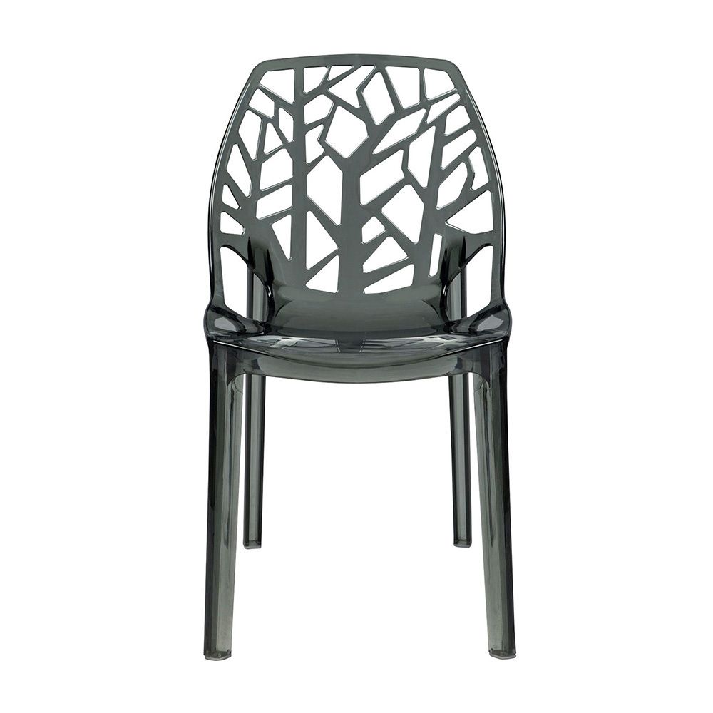 LeisureMod Cornelia Modern Spring Cut-Out Tree Design Stackable Dining Chair， Set of 4 - Transparent Black