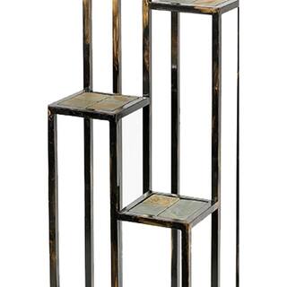 Benjara 48 in. Black and Gold Square Stone Plant Stand with 4-Tier BM216737