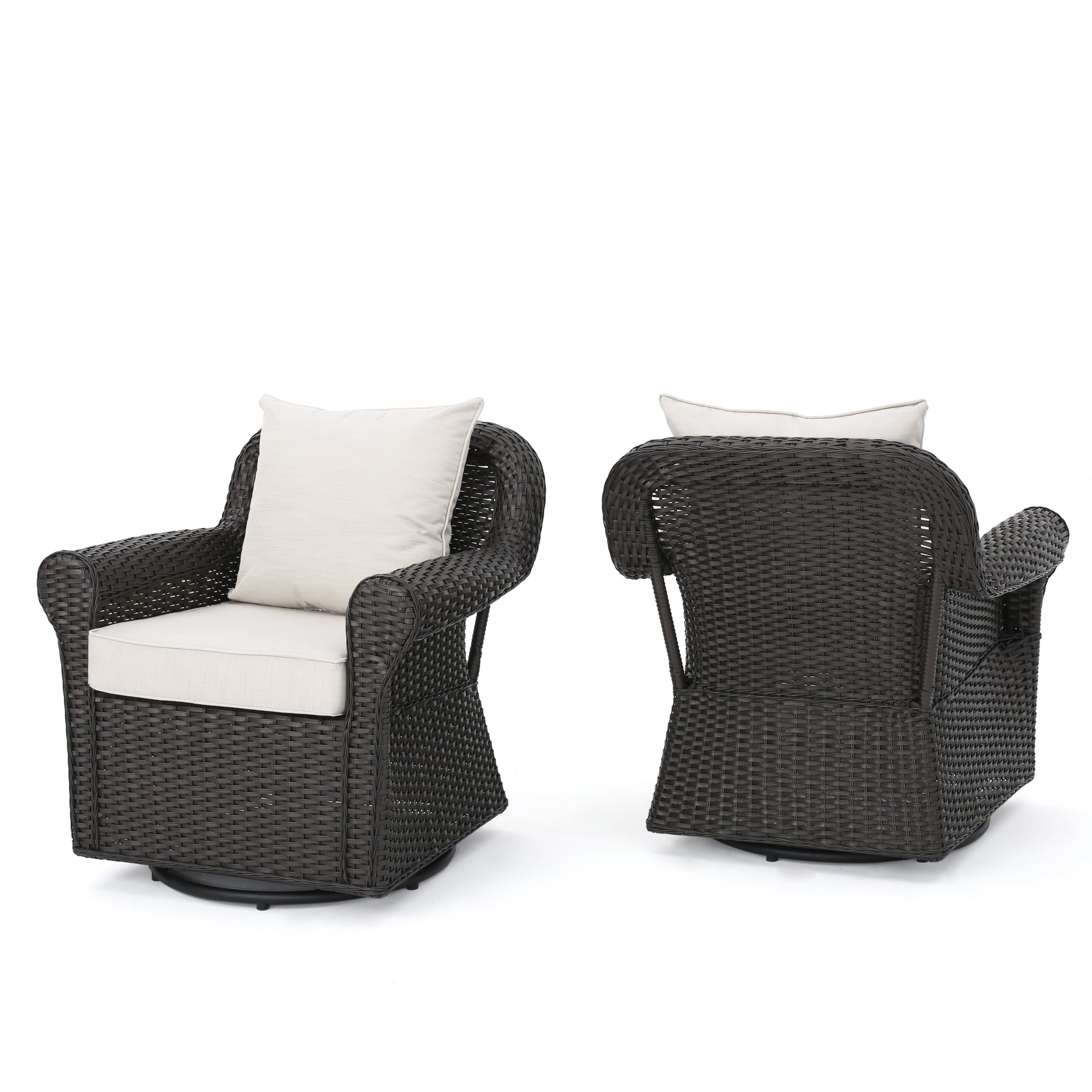 Admiral Outdoor Wicker Swivel Rocking Chair with Cushions, Set of 2, Beige