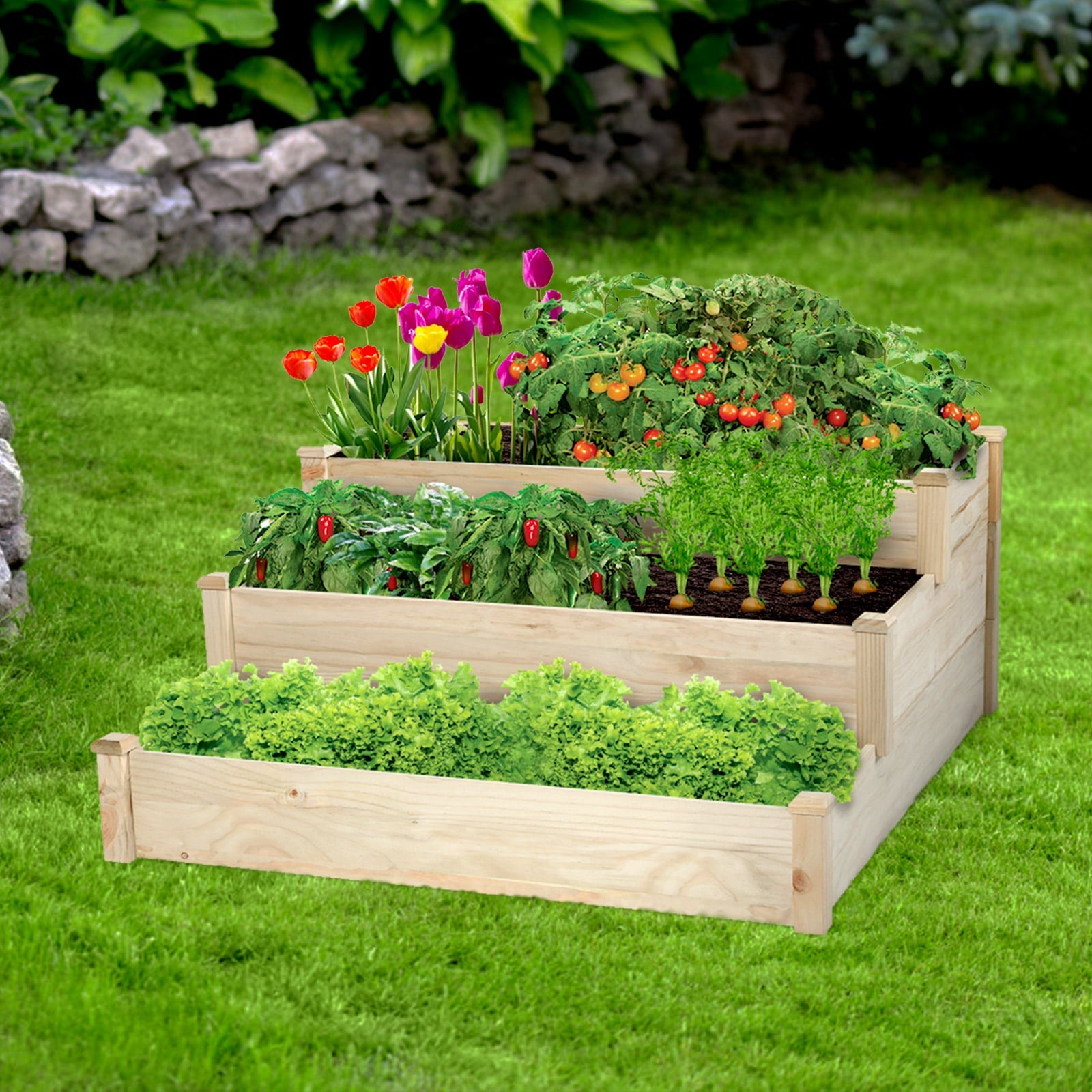 Caiman Wooden Raised Garden Bed Kit Elevated Flower Pot Garden Planter Box for Backyard Outdoor Indoor 8x4x1FT