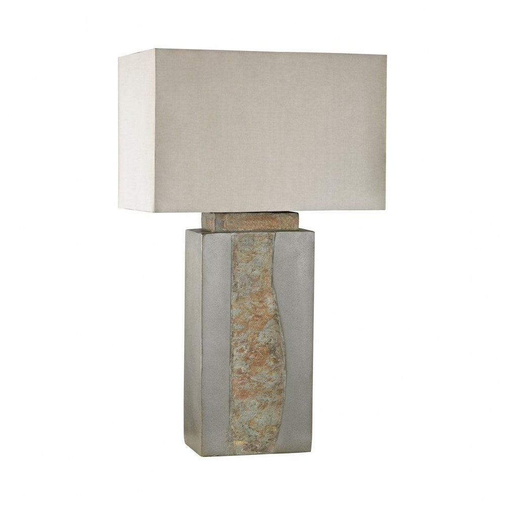 Grey-Natural Slate Outdoor Table Lamp Made Of Stone with A Taupe-Clear Nylon Shade with An on/Off Switch Bailey Street Home 2499-Bel-3334260