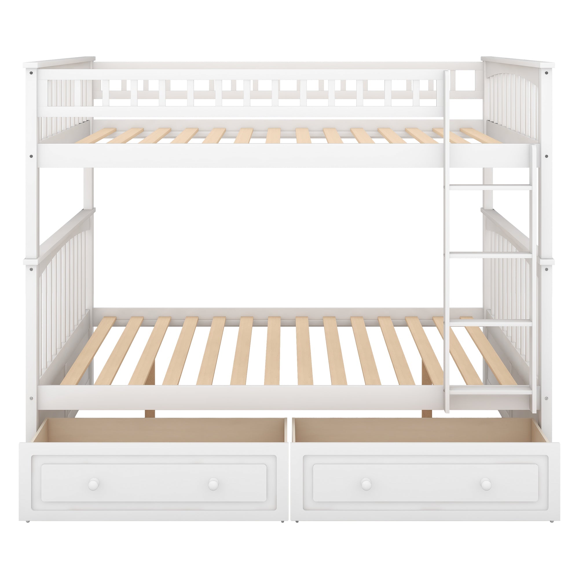 Full Over Full Solid Wood Full Size Bunk Bed with Two Storage Drawers, Convertible Bunk Bed Can be Converted Into Two Full Size Daybeds,White