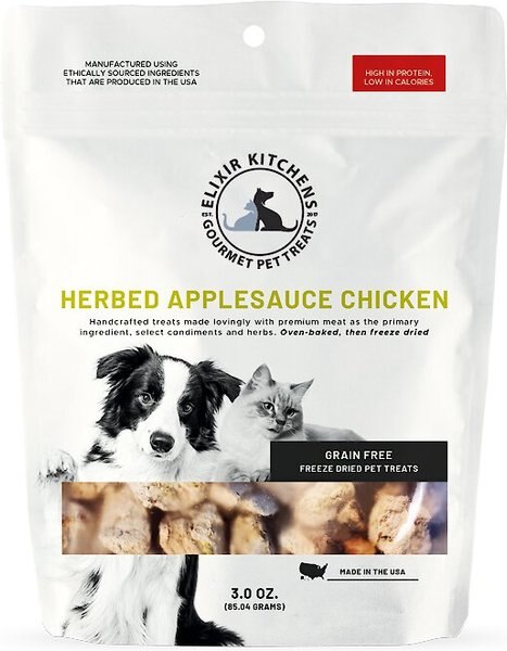 Elixir Kitchens Herbed Applesauce Chicken Freeze Dried Dog and Cat Treats， 3-oz bag