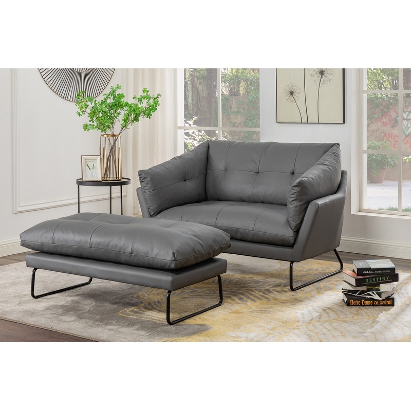 Karla PU Leather Contemporary Loveseat and Ottoman