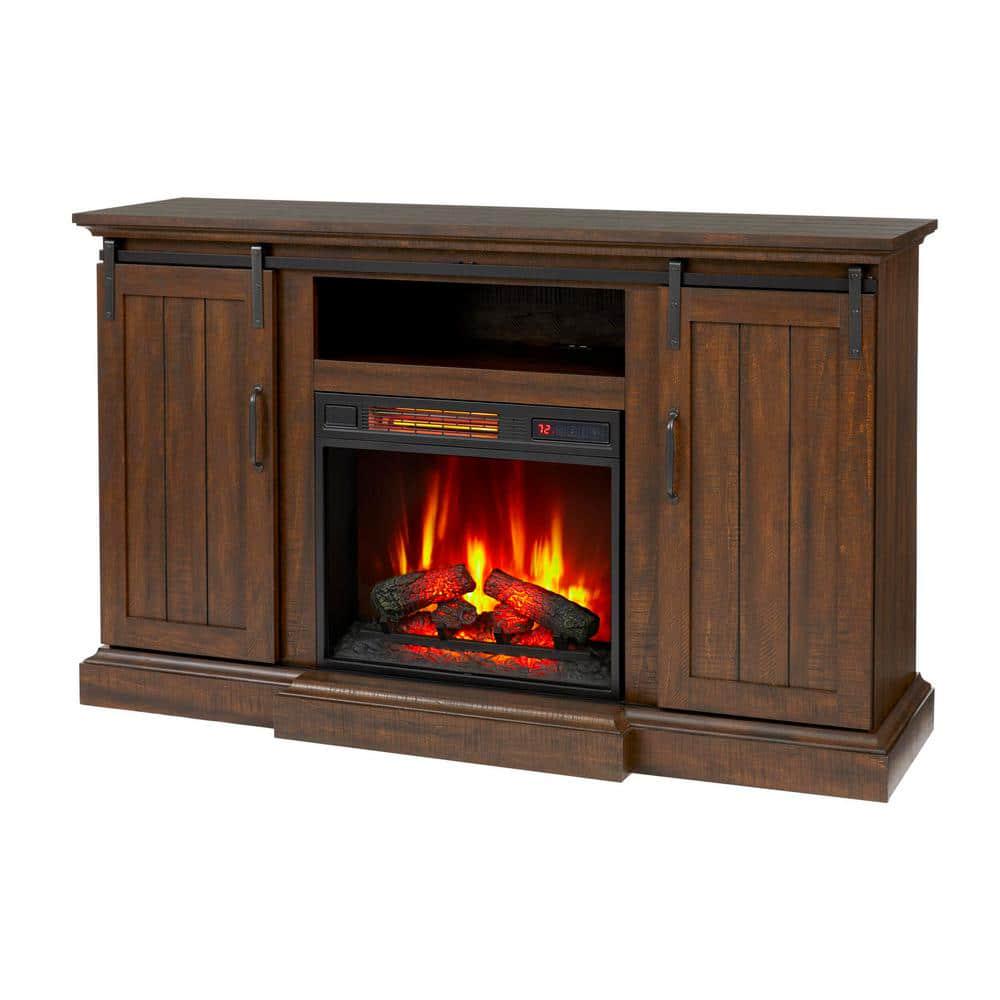 Home Decorators Collection Kerrington 60 in Freestanding Infrared Electric Fireplace in Rustic Walnut with Media