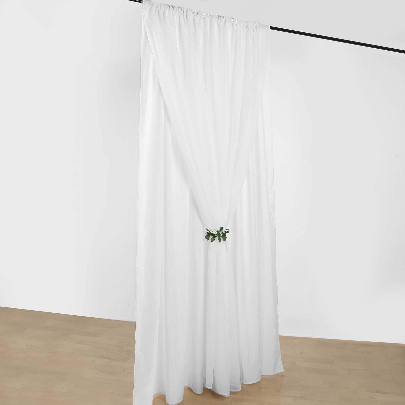 White Chiffon Polyester Backdrop Drape Curtain, Dual Layer Event Divider Panel with Rod Pockets - 10ftx10ft