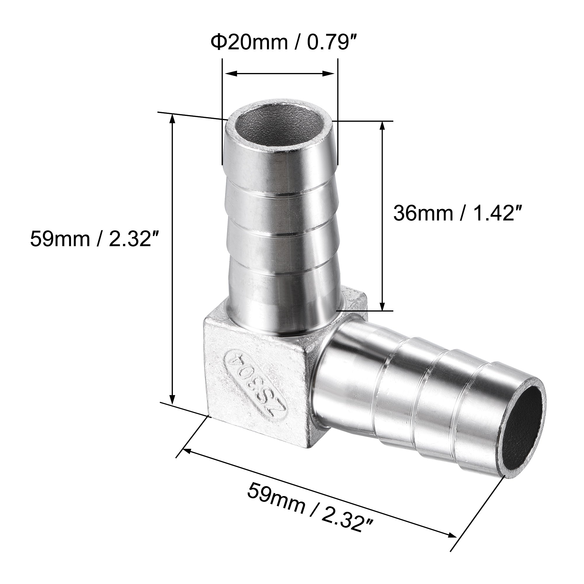 Uxcell Stainless Steel 59x59x20mm Elbow Barb Hose Fitting Polishing 2 Pack