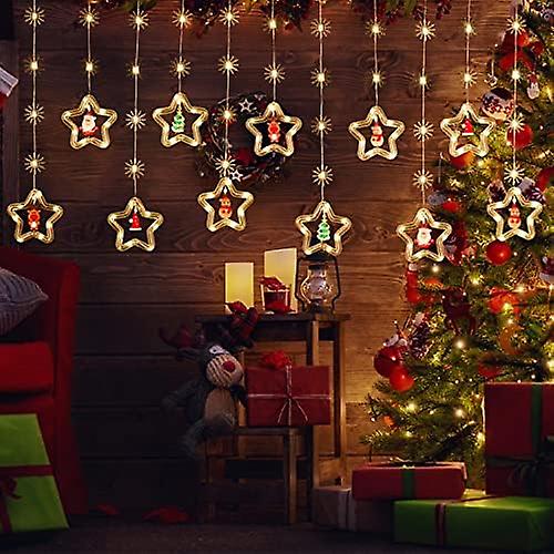 Christmas Lights Decorations - 10ft 120LED Curtain Lights for Xmas Decor （Star）