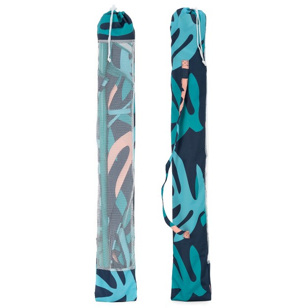 Slumbertrek 3053261vmi Moda Outdoor Adjustable Height Push Button Tilt Umbrella With Carrying Bag For The Beach Or Picnics Coral Leaf Print