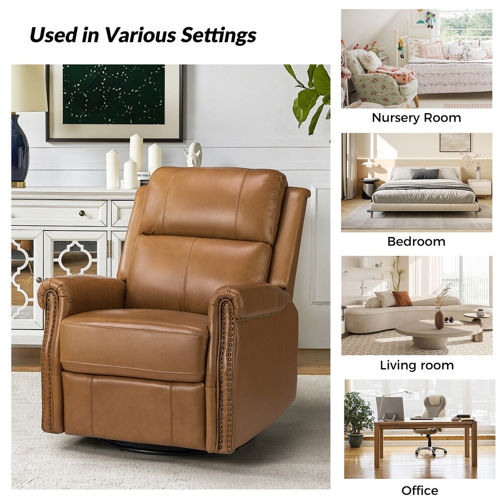 Renato Traditional Genuine Leather Nailhead Power Swivel Recliner Chair with Metal Base Set of 2 by HULALA HOME