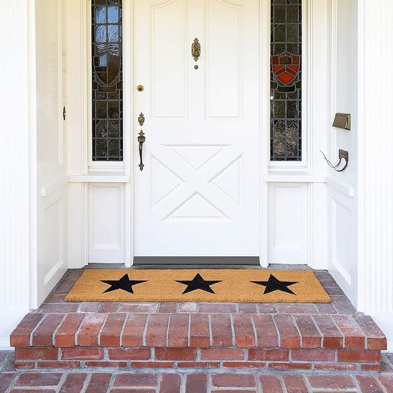 Long Nonslip Welcome Door Mat with Stars (17 x 60 in， Natural Coir)