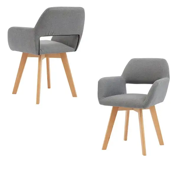 Modern Linen Fabric Dining Room Chairs With Beech Wood Legs, Set of 2