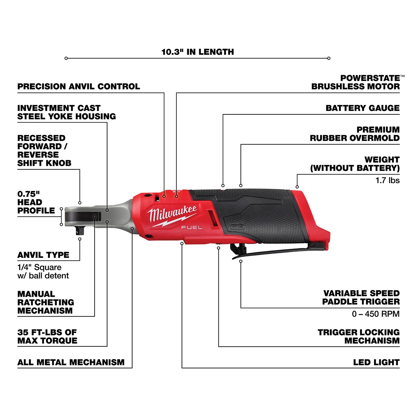 Milwaukee Tool 2566-20 Milwaukee M12 FUEL 1/4 in. High-Speed Ratchets