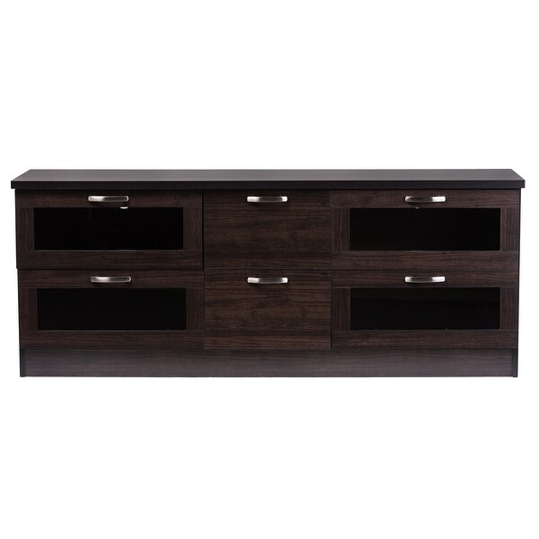 Adelino 63 Inches Dark Brown Wood TV Cabinet with 4 Glass Doors and 2 Drawers