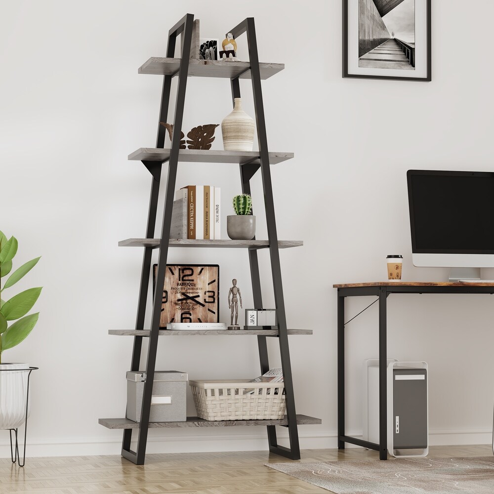 Bookshelf 5 Tier Industrial Wood