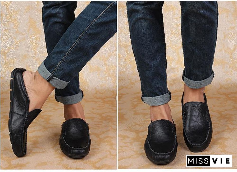 slip on casual men loafers mens moccasins shoes genuine leather men's flats shoes