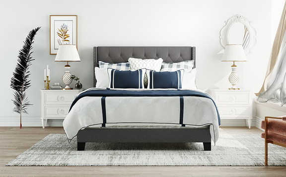 Upholstered Platform Bed with Classic Headboard  B...