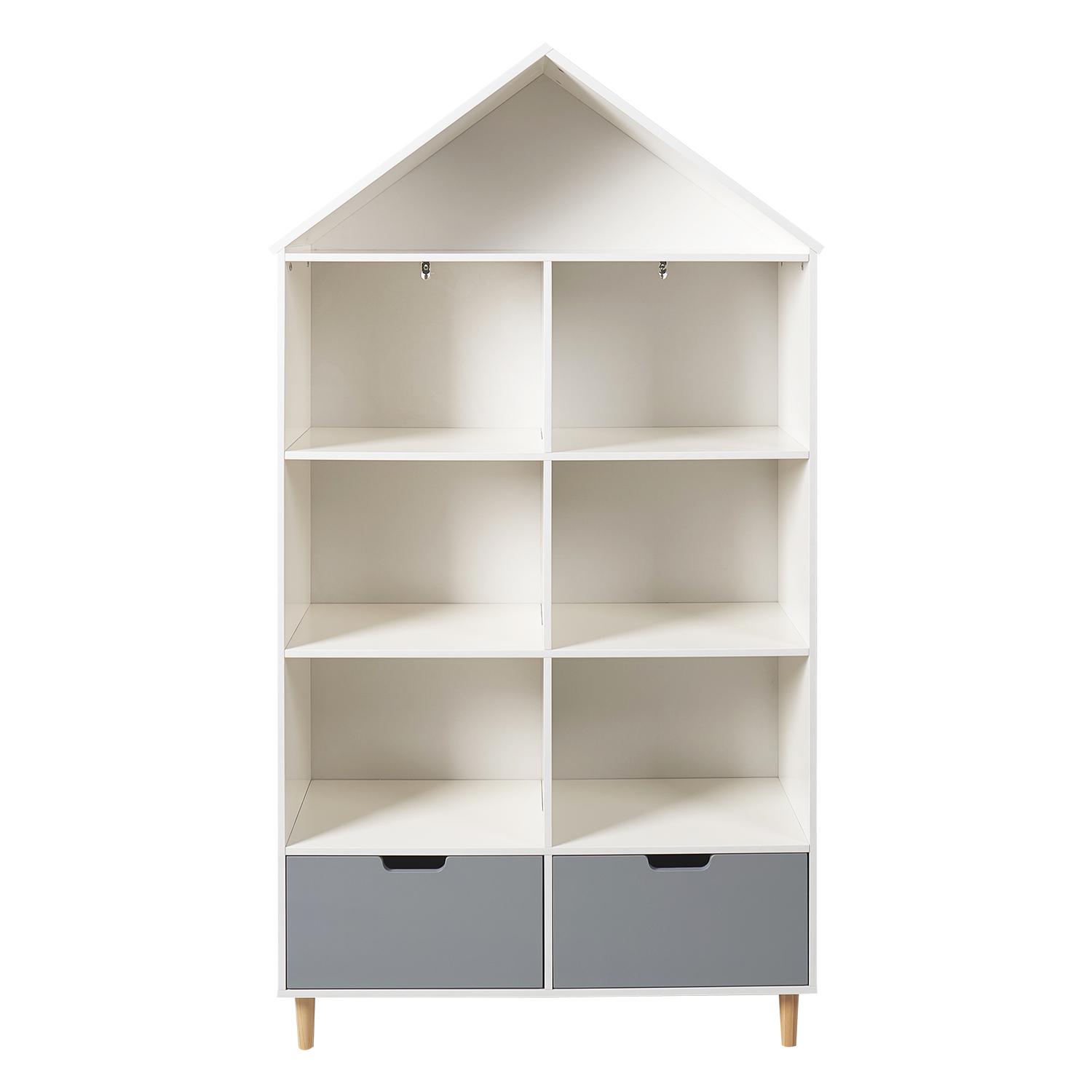 Kids Wooden 5 Shelf Bookcase， White and Gray