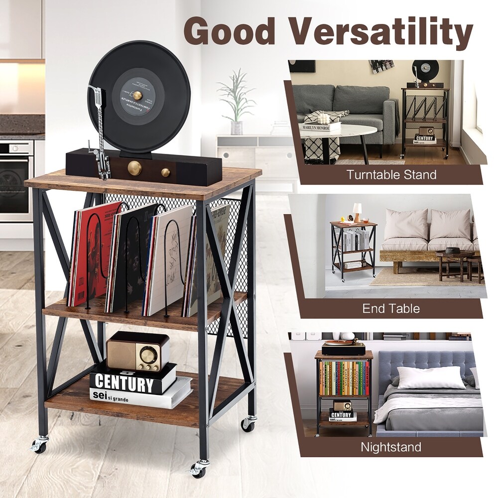 Costway 3 tier Rolling Turntable Stand Vinyl Record Storage Shelf with   See Details