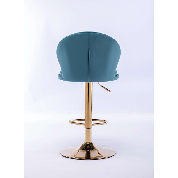 Bar Stools，with Chrome Footrest and Base Swivel Height Adjustable Mechanical Lifting Velvet + Golden Leg