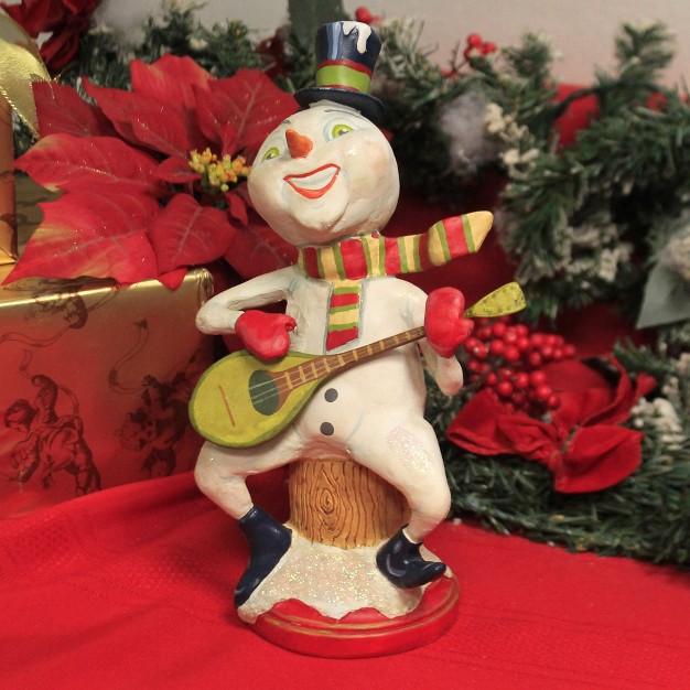 Christmas Strumming Snowman One Figurine 9 75 Inches Banjo Singing 43021 Polyresin Off white