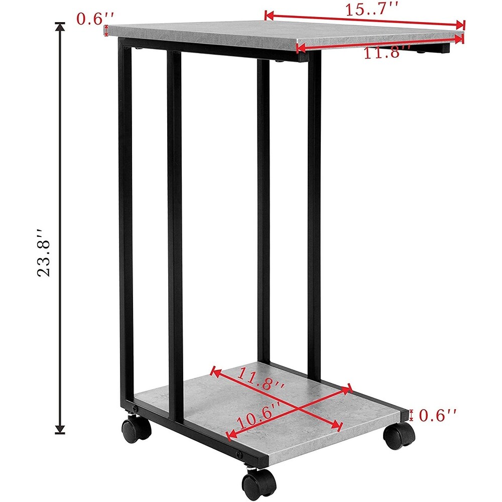 JJS Side End C Table for Sofa  Living Room Couch Table Snack Table That Slide Under for Small Spaces