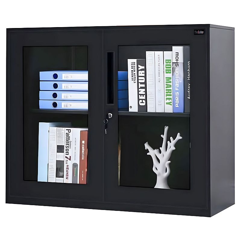 MECOLOR 35.4 in. Metal Office File Cabinet with Glass Door， One Shelf and Lock for Office， School and Home