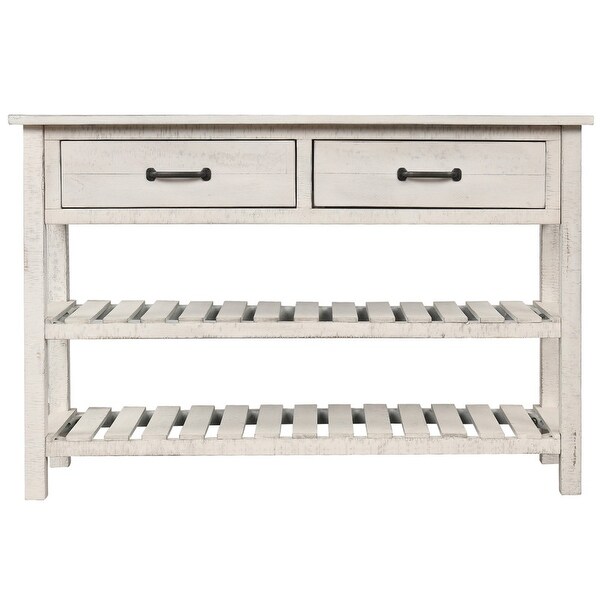 Retro Console Table for Entryway w/ DrawersandShelf，White