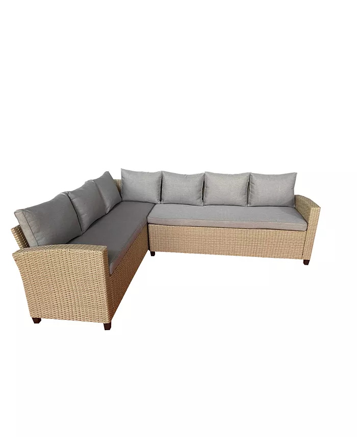 Unique Furniture 2 Piece Polyester Polyester Blend Rattan Steel Six Seater Lounge Sofa and Outdoor Furniture Patio Conversation Set