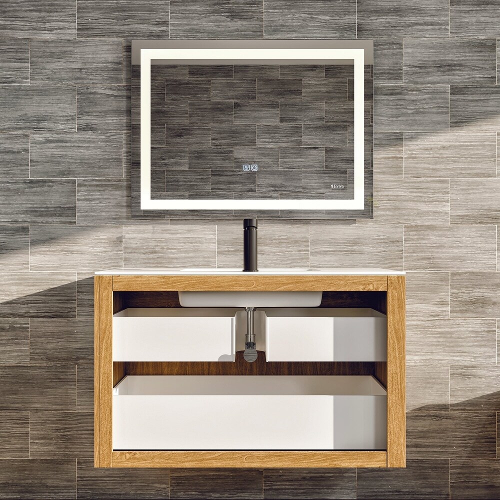 Eviva Mosaic 33 in. Wall Mounted Oak Vanity