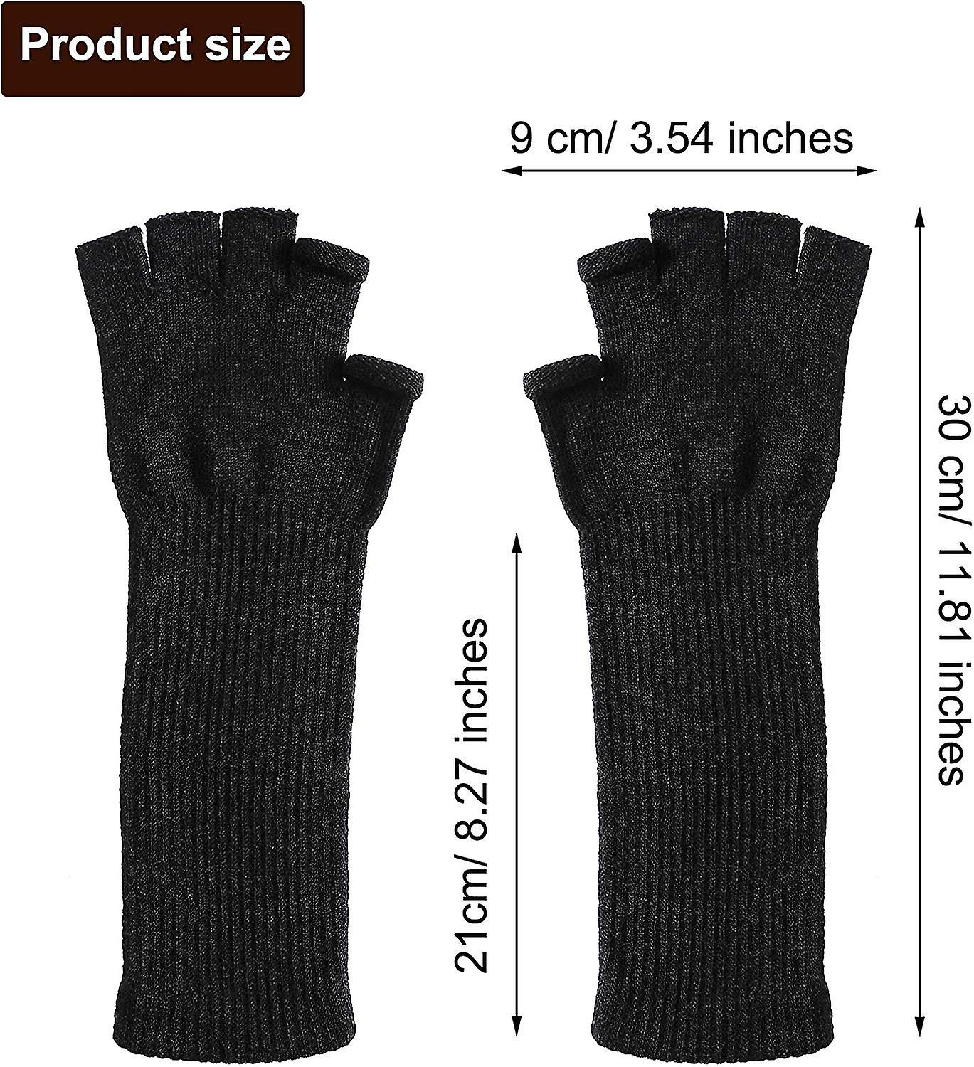 2 Pairs Winter Fingerless Gloves Long Thermal Knitted Mittens Stretchy Arm