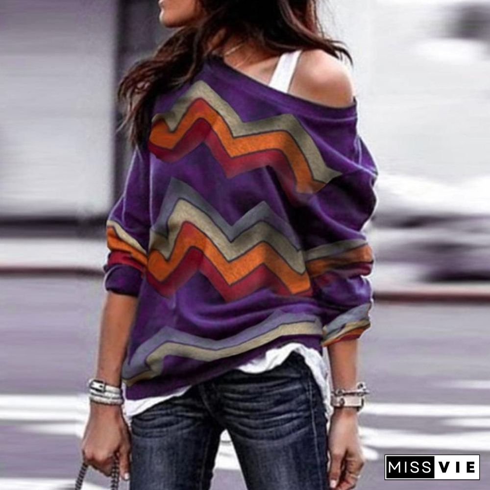 Vintage One Shoulder Long Sleeve Cotton T-Shirts